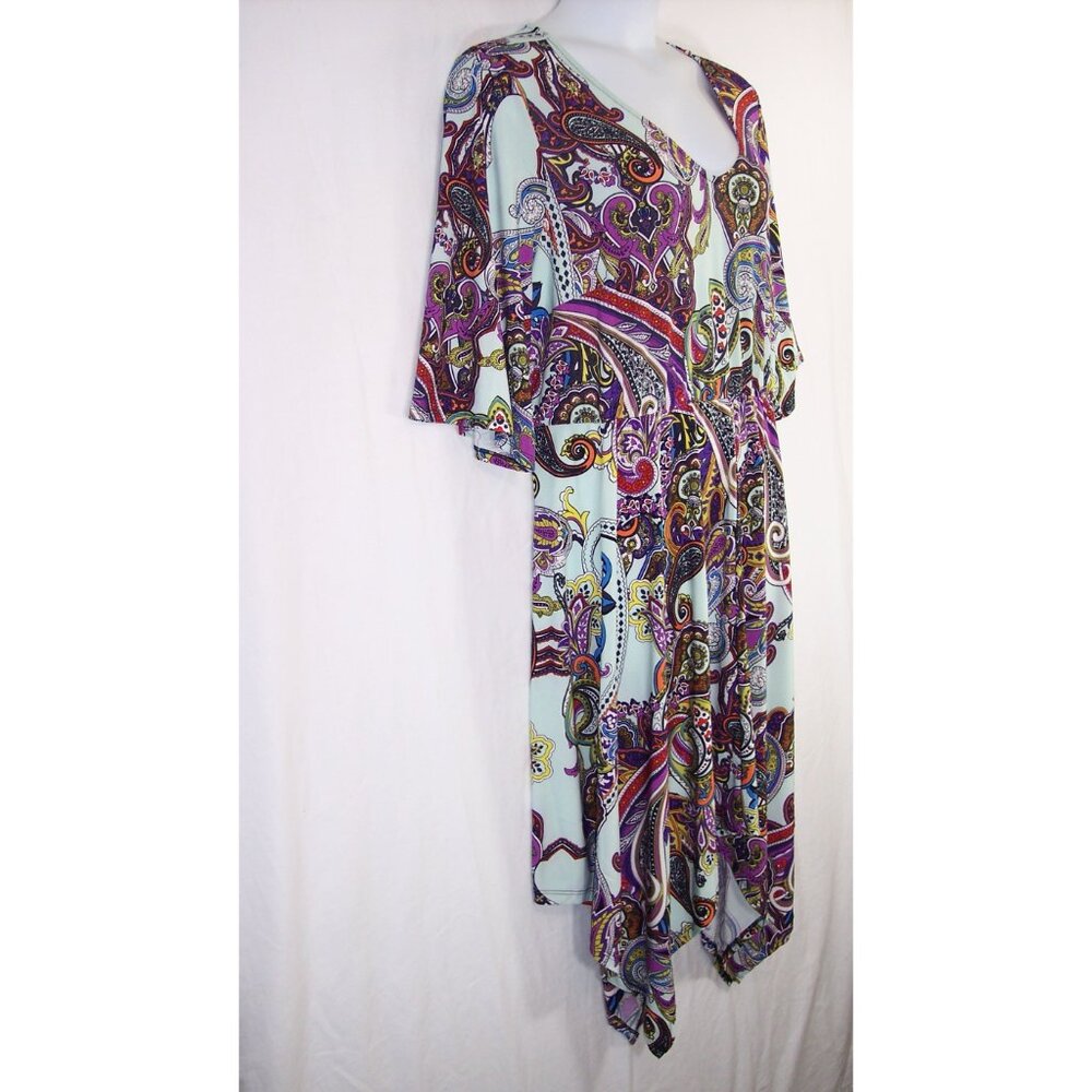 NEW Avenue 22/24 Paisley Dress Handkerchief Hem Elbow Length Sleeves V-Neck NWT - Picture 6 of 14